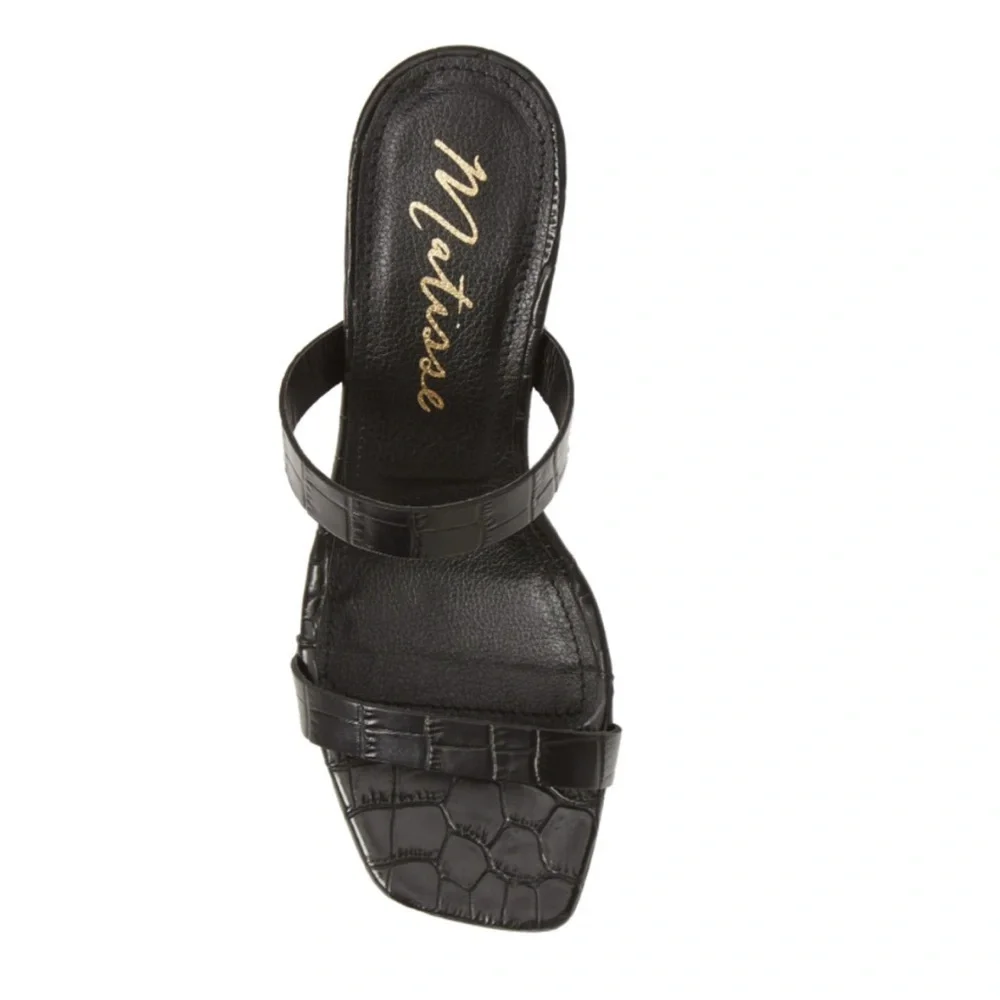 Matisse Women's‎ Black Madrid Croc Embossed Block Heel Sandals